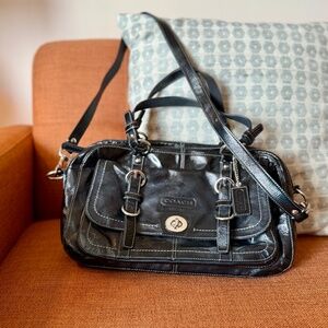 Coach Chelsea black patent leather large satchel